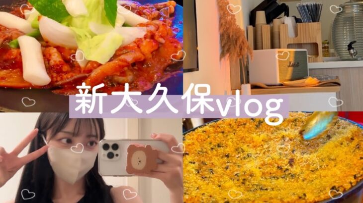 【日常vlog】新大久保｜美味しすぎるチュクミ🐙可愛いカフェ☕️韓国スーパー購入品紹介